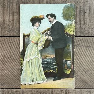 Antique Edwardian Postcard with Elegant Couple